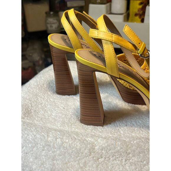 Katy Perry Womens Yellow Woven Block Heeled Sandals With Ankle Strap & Buckle Cl - Picture 3 of 6